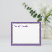 Glittery Purple & Silver Thank You Flat Note Card (Standing Front)