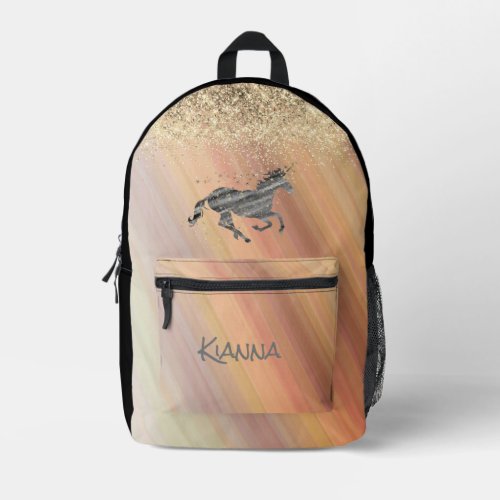 Glittery Rainbow Pastels Unicorn Personalized Printed Backpack