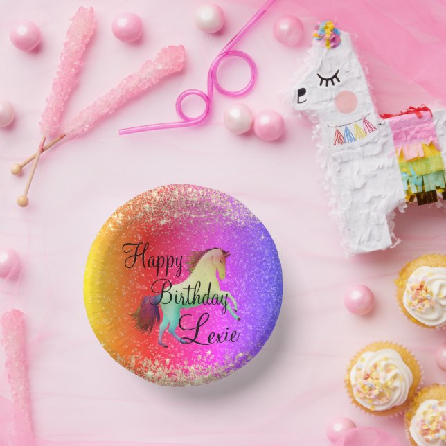 Glittery Rainbow Unicorn Birthday Paper Bowls (Party)