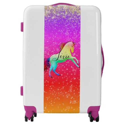 Glittery Rainbow Unicorn Personalized Luggage