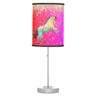 Glittery Rainbow Unicorn Personalized Table Lamp