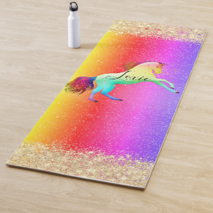 Glittery Rainbow Unicorn Personalized Yoga Mat