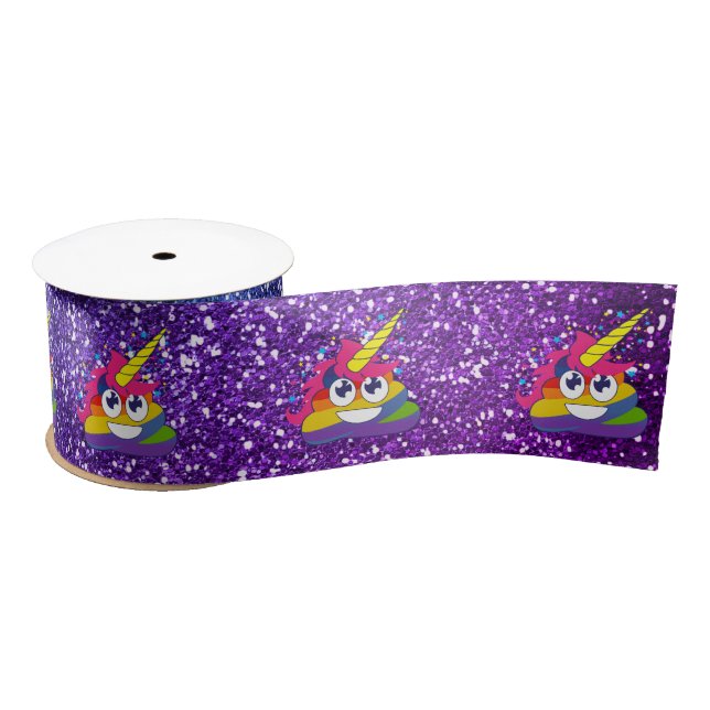 Glittery Rainbow Unicorn Poop Emoji Ribbon (Spool)