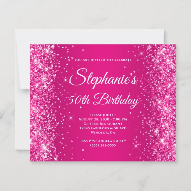 Glittery Raspberry Hot Pink Ombre 50th Birthday (Front)