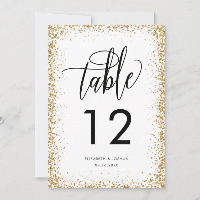 Glittery Reception Table Number Faux Gold Glitter (Front)
