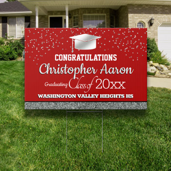 Glittery Red And Silver Congratulations Graduate Sign by reflections06 at Zazzle