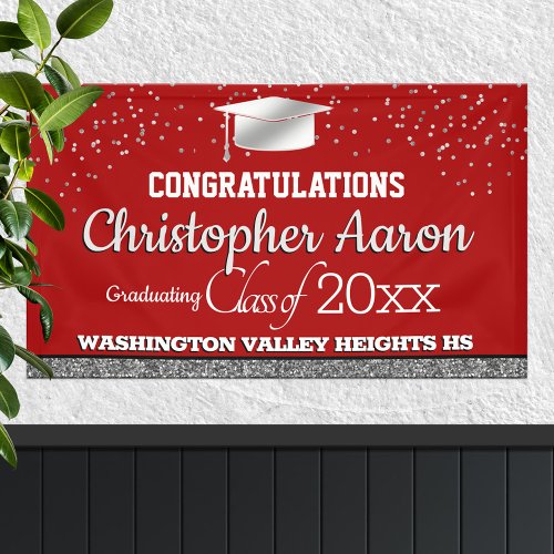 Glittery Red and Silver Graduation Banner