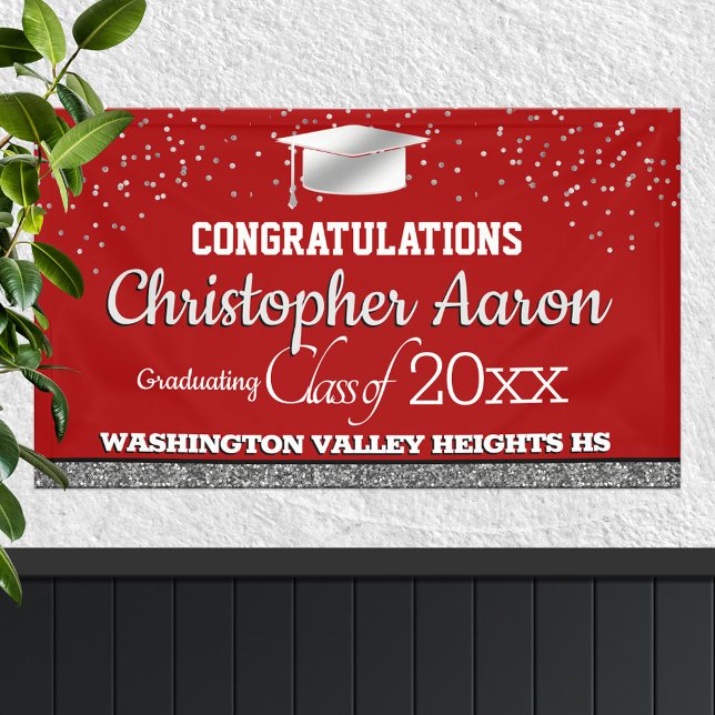 Glittery Red and Silver Graduation Banner (Creator Uploaded)