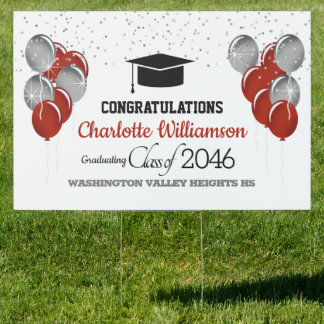 Glittery Red and White Graduation Sign