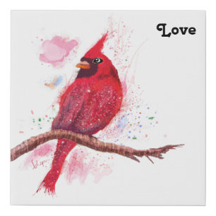 Glittery Red Bird with an Inspiring Word Faux Canvas Print