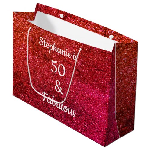 Glittery Red Colorful 50 Fabulous Birthday Modern Large Gift Bag