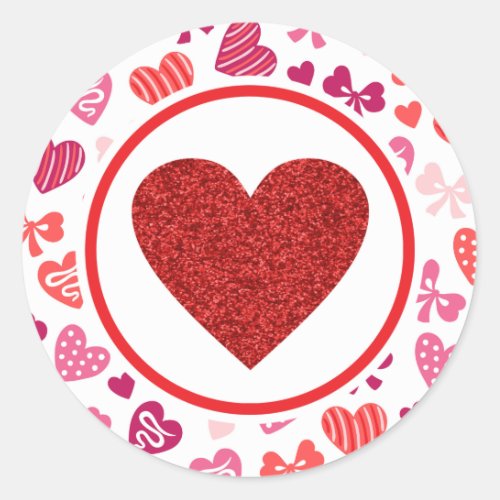 Glittery Red Heart Valentines Day Classic Round Sticker