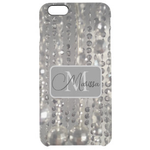 Glittery Rhinestones Silver Beads Monogram Clear iPhone 6 Plus Case