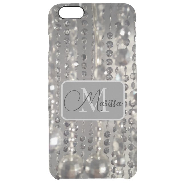 Glittery Rhinestones Silver Beads Monogram Uncommon iPhone Case (Back)