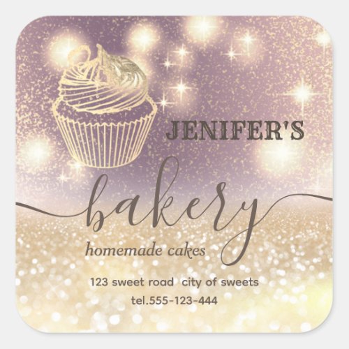 Glittery  rolling pin  whisk chef script bakery c square sticker