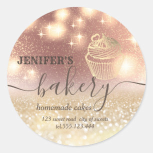 Glittery rolling pin & whisk chef script bakery classic round sticker