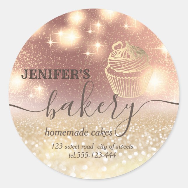 Glittery  rolling pin & whisk chef script bakery classic round sticker (Front)