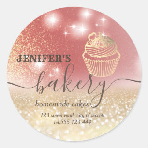 Glittery rolling pin & whisk chef script bakery classic round sticker