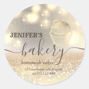 Glittery rolling pin & whisk chef script bakery classic round sticker