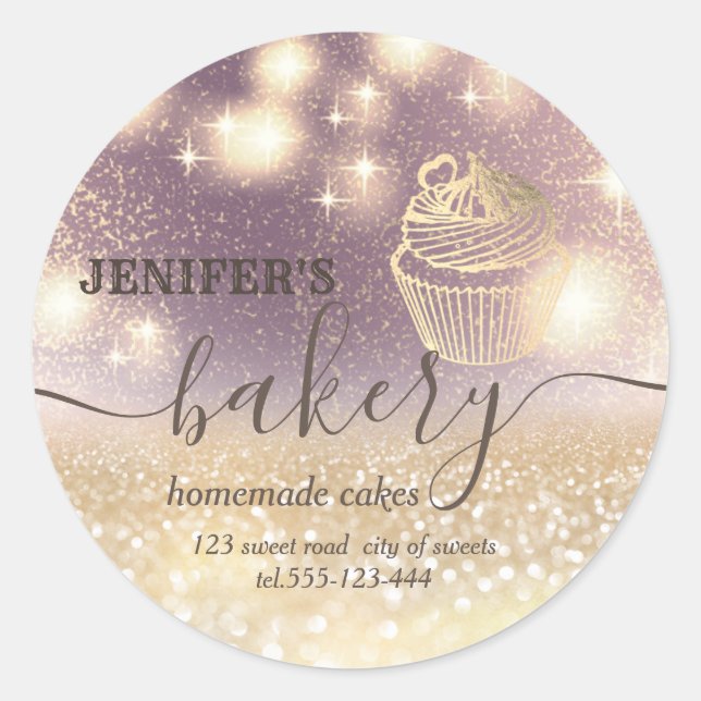 Glittery  rolling pin & whisk chef script bakery classic round sticker (Front)