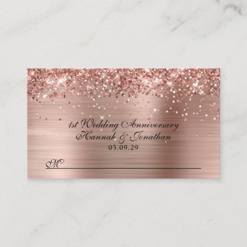 Glittery Rose Gold 1st Wedding Anniversary Place Card
