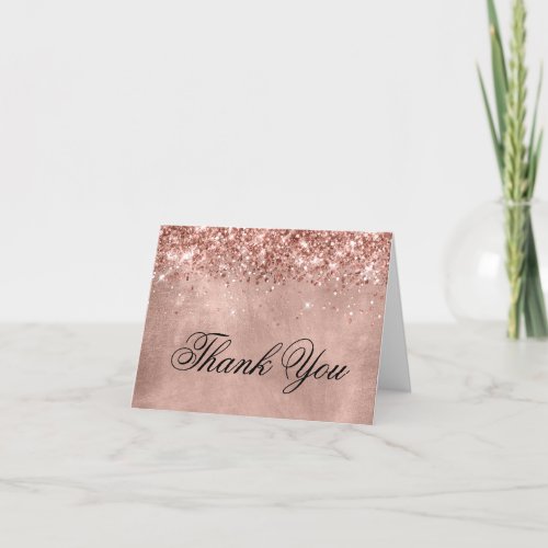 Glittery Rose Gold 40th Birthday Fancy Calligraphy Thank You Card