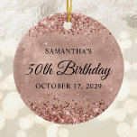 Glittery Rose Gold 50th Birthday Ceramic Ornament<br><div class="desc">Create your own 50th birthday circle ornament for your mother. You can customize the block text or calligraphy wording or font style. The digital art background features a faux rose gold glitter and foil that will print like a photo on these ornaments. On the backside, you can add a family...</div>