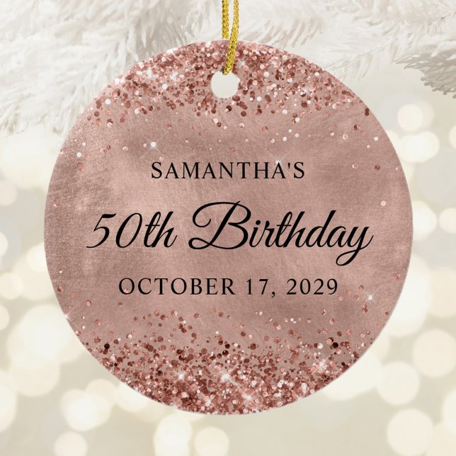 Glittery Rose Gold 50th Birthday Ceramic Ornament (Glittery Rose Gold 50th Birthday Ceramic Ornament)