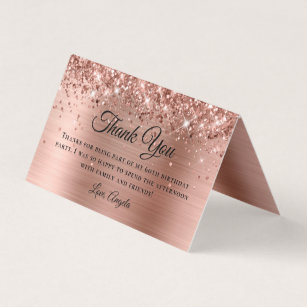 Glittery Rose Gold 60th Birthday Thank You Cards