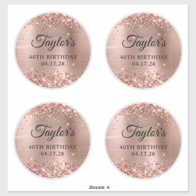 Glittery Rose Gold 6" Circles 40th Birthday Sticker (Sheet)