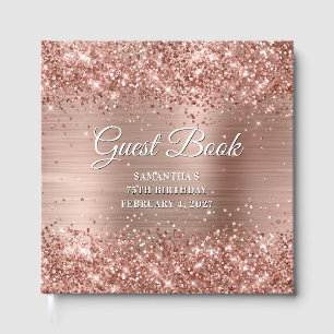 Glittery Rose Gold and White 75th Birthday Guest Book