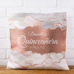 Glittery Rose Gold and White Agate Quinceañera Throw Pillow<br><div class="desc">Fabulous quincinera girly glam throw pillow for your daughter. The background images feature faux girly glam rose gold glitter, white agate, and a coppery ombre brushed metal style foil. Customize the gorgeous font style, color and size as needed. The luxury glitter, agate gemstone and foil effects are all created with...</div>