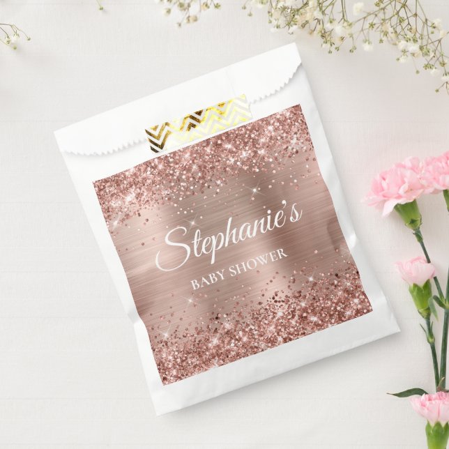 Glittery Rose Gold Baby Shower Favor Bag (Sealed)