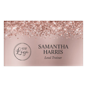 Glittery Rose Gold Blur Logo Name Tag