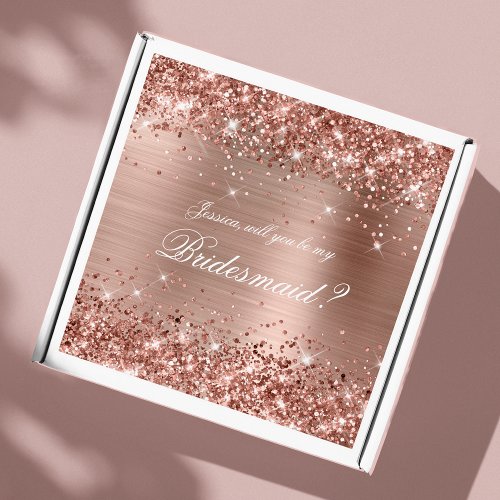 Glittery Rose Gold Bridesmaid Gift Box Sticker