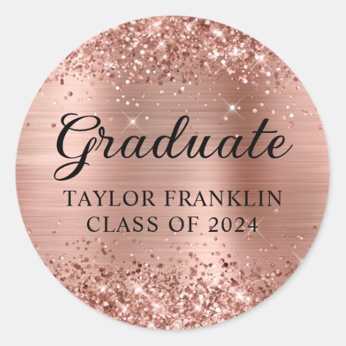 Glittery Rose Gold Class of 2024 Graduate Classic Round Sticker