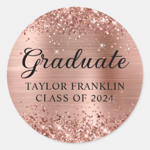 Glittery Rose Gold Class of 2024 Graduate Classic Round Sticker