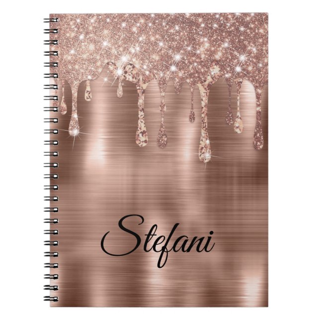 Glittery Rose Gold Drips Two Name Place Cards Notebook (Front)