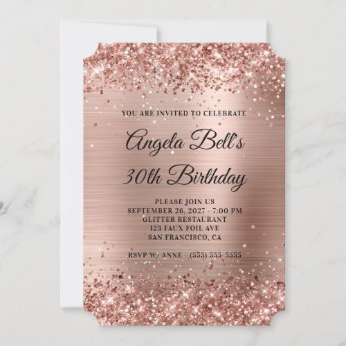 Glittery Rose Gold Fancy Monogram 30th Birthday Invitation