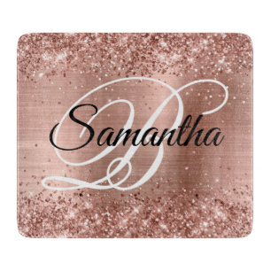 Glittery Rose Gold Fancy Monogram Cutting Board