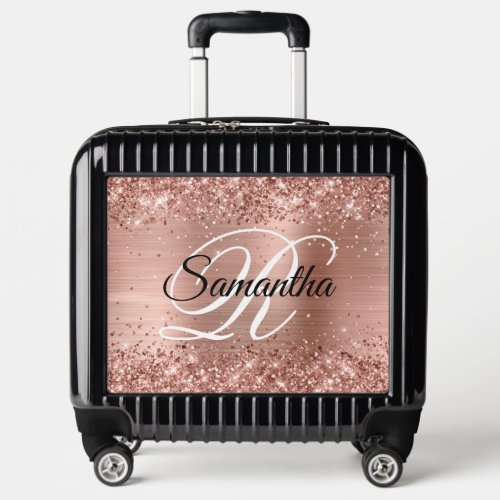 Glittery Rose Gold Fancy Monogram Luggage