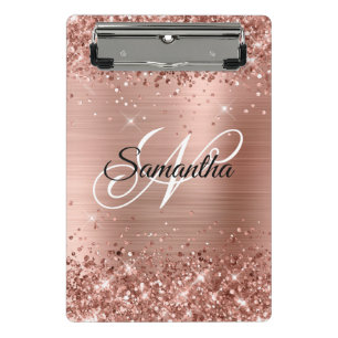 Glittery Rose Gold Fancy Monogram Mini Clipboard