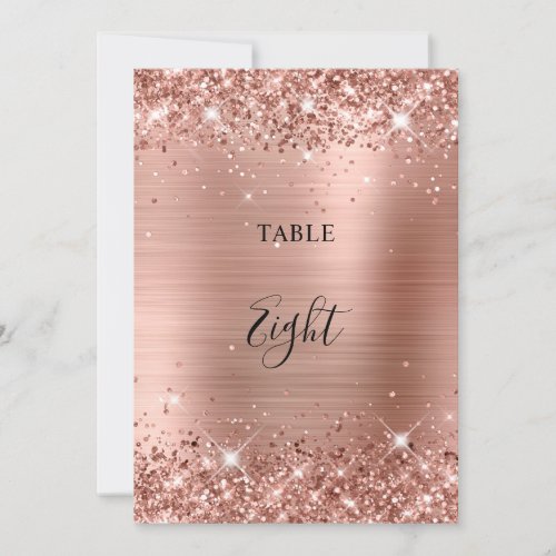 Glittery Rose Gold Faux Foil Table Number 5x7 Card