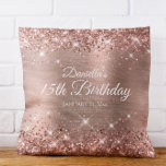 Glittery Rose Gold Foil 15th Birthday Throw Pillow<br><div class="desc">Fabulous 15th birthday girly glam throw pillow for your daughter. The front features the number fifteen in a puffy balloon text image. The background image features a girly glam pink blush and rose gold ombre brushed metal style foil with faux rose gold glitter digital art graphics. On the backside, you...</div>