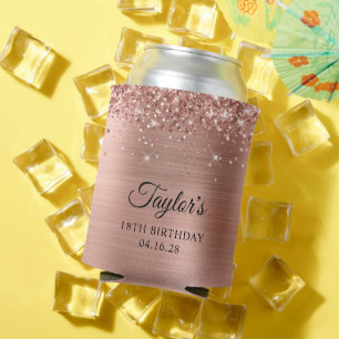 Glittery Rose Gold Foil 18th Birthday Can Cooler