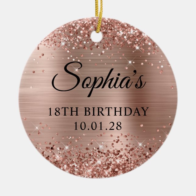 Glittery Rose Gold Foil 18th Birthday Photo Ceramic Ornament (Front)