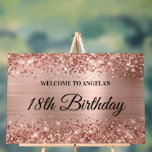 Glittery Rose Gold Foil 18th Birthday Welcome Acrylic Sign<br><div class="desc">Create your own eighteenth birthday party welcome acrylic sign for your friend. Customize the modern elegant calligraphy with a modern all caps style font in black to create your own personalized sign. The sparkly rose gold glitter and blush metallic foil is created with digital graphics that print like a photo...</div>