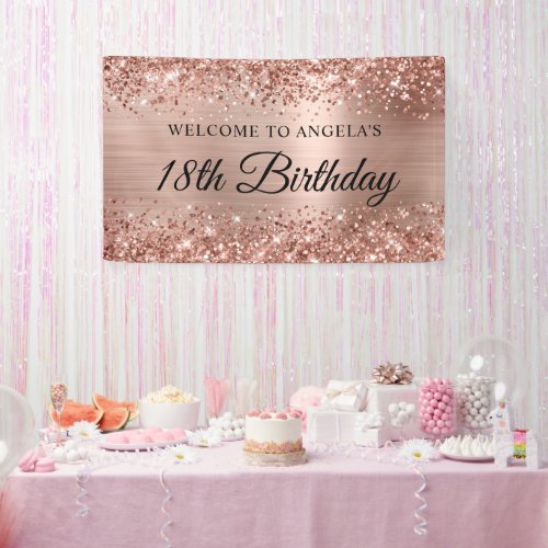 Glittery Rose Gold Foil 18th Birthday Welcome Banner