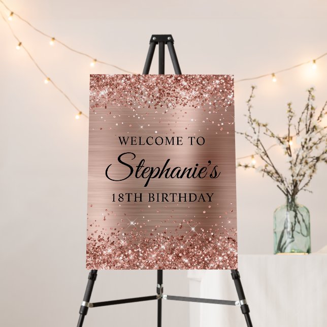Glittery Rose Gold Foil 18th Birthday Welcome Foam Board (In Situ (Stand))
