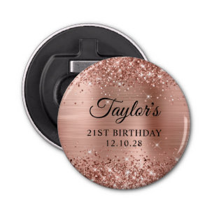 Glittery Rose Gold Foil 21st Birthday Bottle Opener